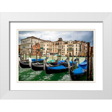Moored Gondolas White Modern Wood Framed Art Print with Double Matting by Bolokofsky, Ronald