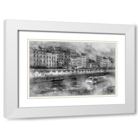 Paris On the Seine White Modern Wood Framed Art Print with Double Matting by Bolokofsky, Ronald