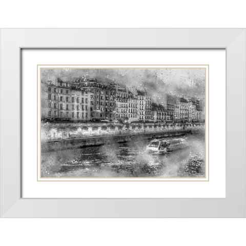 Paris On the Seine White Modern Wood Framed Art Print with Double Matting by Bolokofsky, Ronald