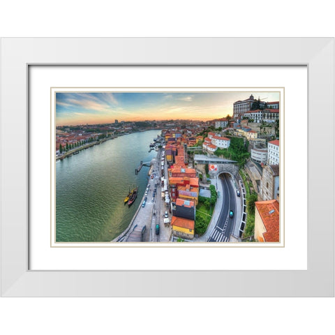 Porto Panorama White Modern Wood Framed Art Print with Double Matting by Bolokofsky, Ronald