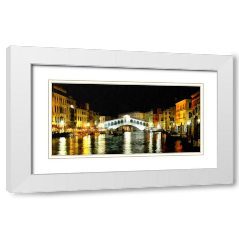 Rialto Bridge At Night White Modern Wood Framed Art Print with Double Matting by Bolokofsky, Ronald