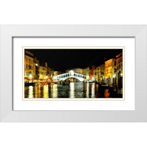 Rialto Bridge At Night White Modern Wood Framed Art Print with Double Matting by Bolokofsky, Ronald