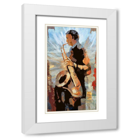 Sax Man White Modern Wood Framed Art Print with Double Matting by Bolokofsky, Ronald