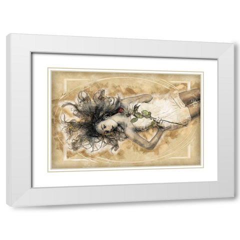 A Long Stem Red Rose White Modern Wood Framed Art Print with Double Matting by Bolokofsky, Ronald