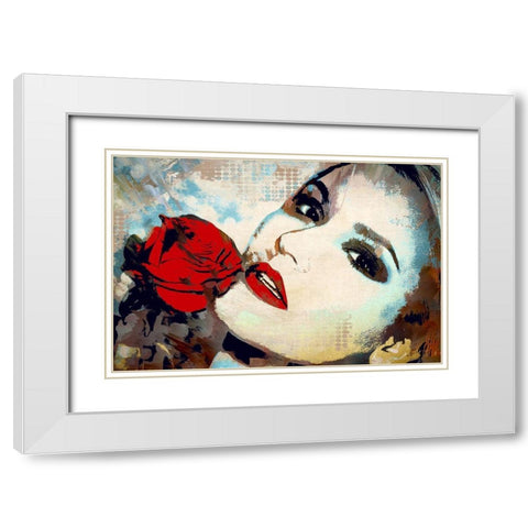 Red Lips and Red Rose White Modern Wood Framed Art Print with Double Matting by Bolokofsky, Ronald