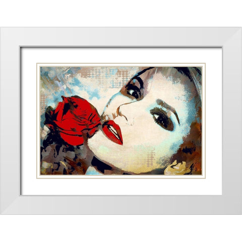 Red Lips and Red Rose White Modern Wood Framed Art Print with Double Matting by Bolokofsky, Ronald