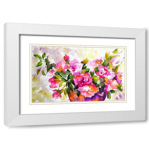 Potted Roses White Modern Wood Framed Art Print with Double Matting by Bolokofsky, Ronald