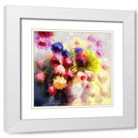 Colorful Bouquet III White Modern Wood Framed Art Print with Double Matting by Bolokofsky, Ronald
