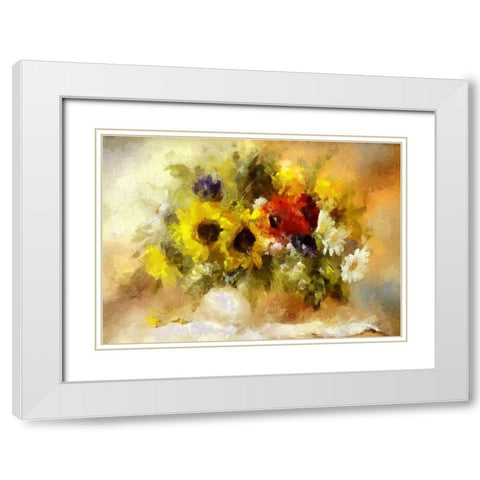 Summer Bouquet I White Modern Wood Framed Art Print with Double Matting by Bolokofsky, Ronald