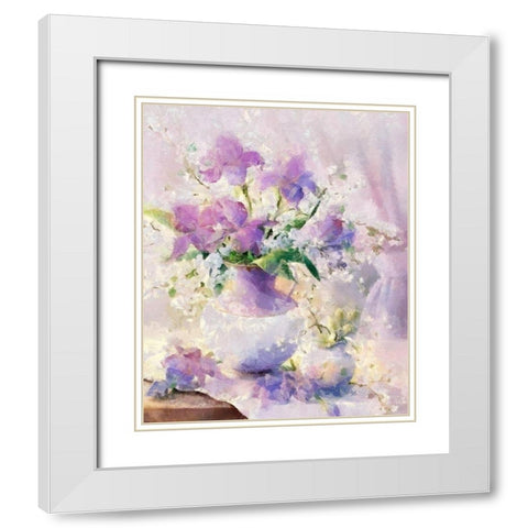 Violet Bouquet II White Modern Wood Framed Art Print with Double Matting by Bolokofsky, Ronald