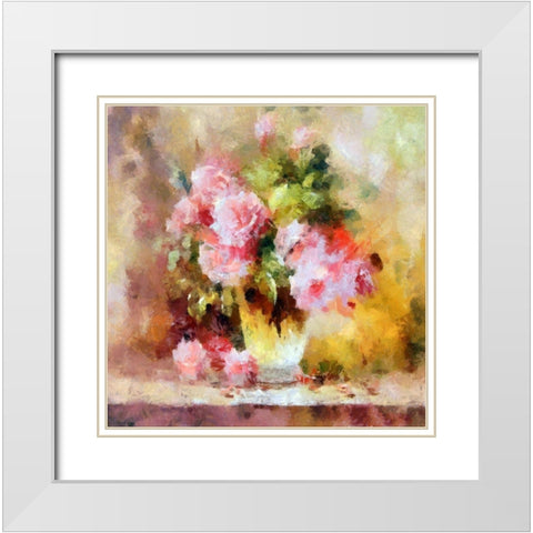 Pink Roses II White Modern Wood Framed Art Print with Double Matting by Bolokofsky, Ronald