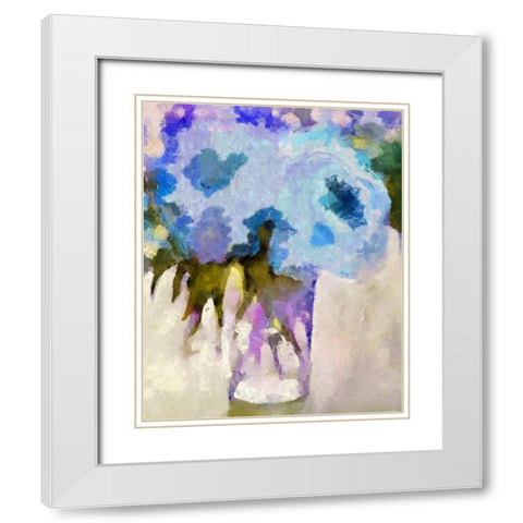 Glass Of Blue Flowers White Modern Wood Framed Art Print with Double Matting by Bolokofsky, Ronald