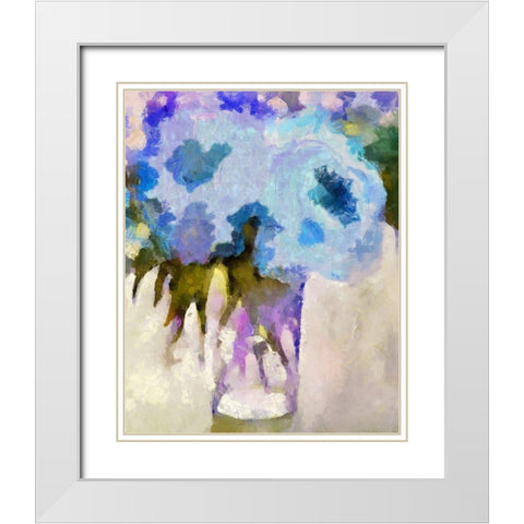 Glass Of Blue Flowers White Modern Wood Framed Art Print with Double Matting by Bolokofsky, Ronald