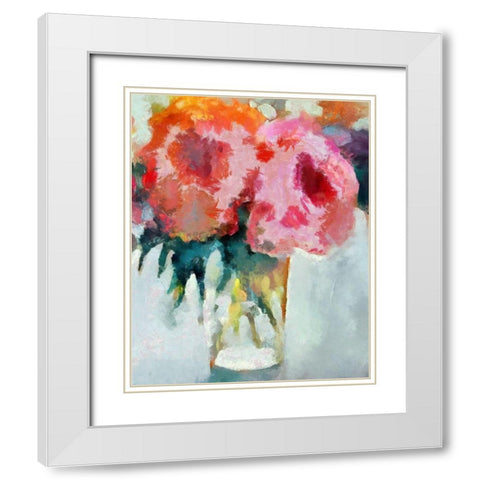 Glass Of Pink Flowers White Modern Wood Framed Art Print with Double Matting by Bolokofsky, Ronald