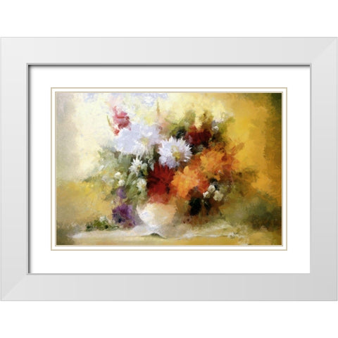 Warm Bouquet I White Modern Wood Framed Art Print with Double Matting by Bolokofsky, Ronald