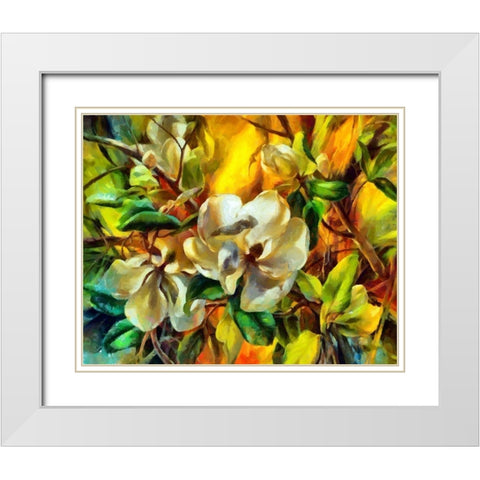 Magnolia Garden I White Modern Wood Framed Art Print with Double Matting by Bolokofsky, Ronald