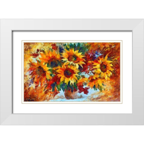 Sunny Sunflowers White Modern Wood Framed Art Print with Double Matting by Bolokofsky, Ronald