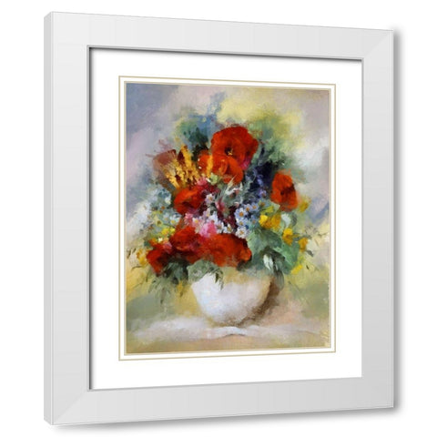 Summer Bouquet III White Modern Wood Framed Art Print with Double Matting by Bolokofsky, Ronald