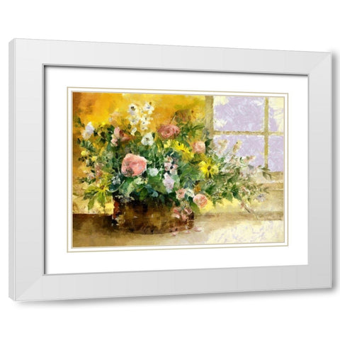 Basket of Flowers II White Modern Wood Framed Art Print with Double Matting by Bolokofsky, Ronald