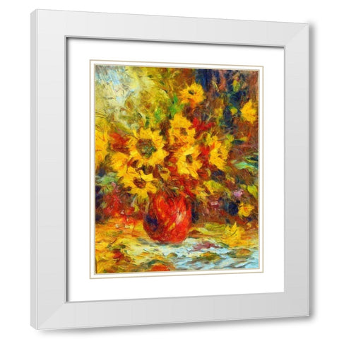 Sunflower Bouquet White Modern Wood Framed Art Print with Double Matting by Bolokofsky, Ronald