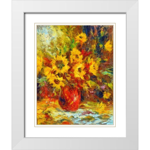 Sunflower Bouquet White Modern Wood Framed Art Print with Double Matting by Bolokofsky, Ronald