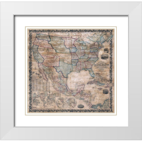 1856 Mitchell Wall Map of the United States White Modern Wood Framed Art Print with Double Matting by Mitchell