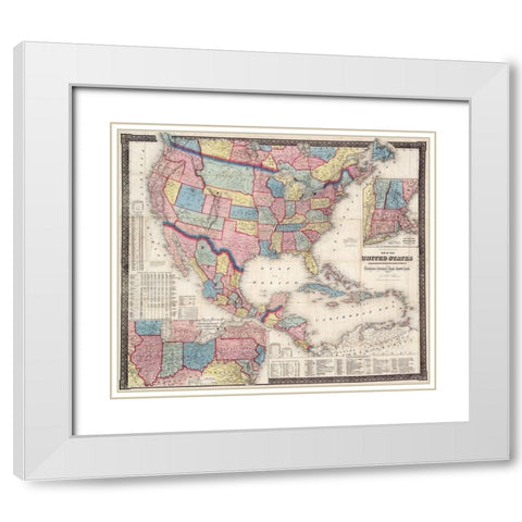 1861 Map of US and North America White Modern Wood Framed Art Print with Double Matting by Goldthwait