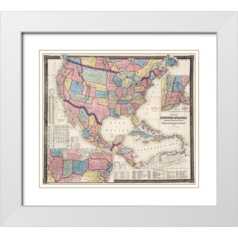 1861 Map of US and North America White Modern Wood Framed Art Print with Double Matting by Goldthwait