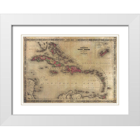 1864 Johnson Map of the West Indies White Modern Wood Framed Art Print with Double Matting by Johnson