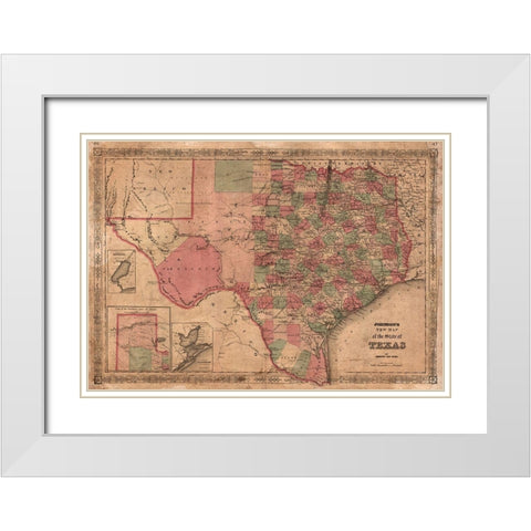1866 Johnson Map of Texas  White Modern Wood Framed Art Print with Double Matting by Johnson