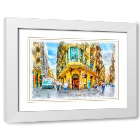 Barcelona White Modern Wood Framed Art Print with Double Matting by Bolokofsky, Ronald