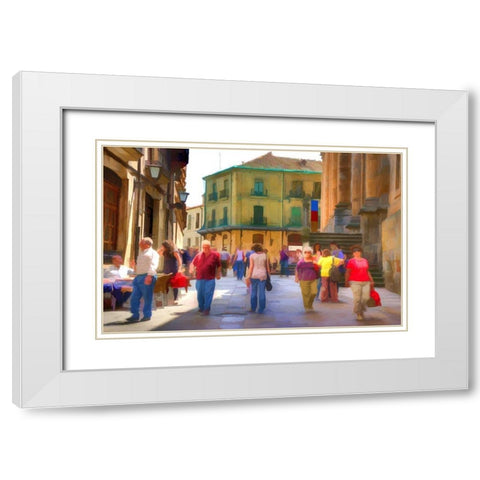 Crowded Spanish Street White Modern Wood Framed Art Print with Double Matting by Bolokofsky, Ronald