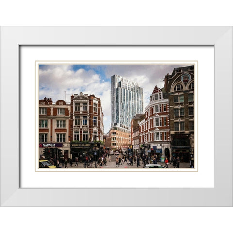 London Street Shops White Modern Wood Framed Art Print with Double Matting by Bolokofsky, Ronald