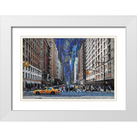 New York Street Traffic White Modern Wood Framed Art Print with Double Matting by Bolokofsky, Ronald