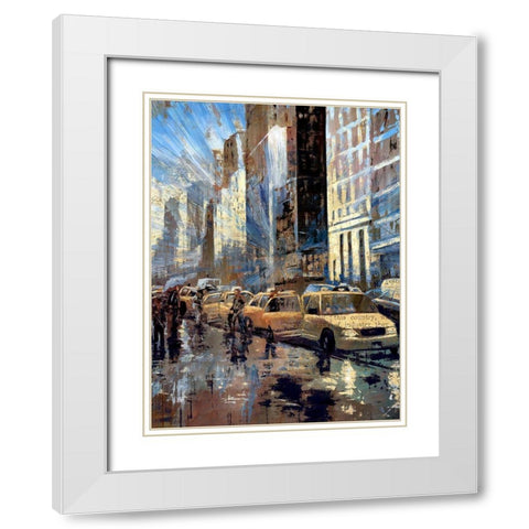 New York Taxis I White Modern Wood Framed Art Print with Double Matting by Bolokofsky, Ronald