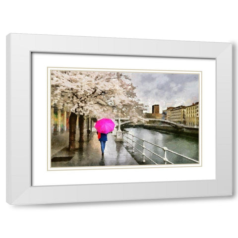 Pink Umbrella White Modern Wood Framed Art Print with Double Matting by Bolokofsky, Ronald