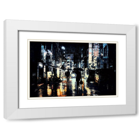 Rainy Streets of Hong Kong White Modern Wood Framed Art Print with Double Matting by Bolokofsky, Ronald