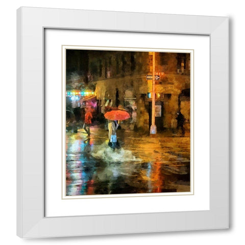 Red Umbrella White Modern Wood Framed Art Print with Double Matting by Bolokofsky, Ronald
