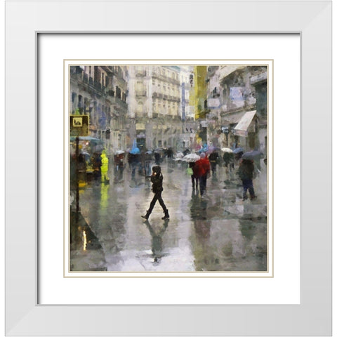 Walking in the Rain White Modern Wood Framed Art Print with Double Matting by Bolokofsky, Ronald
