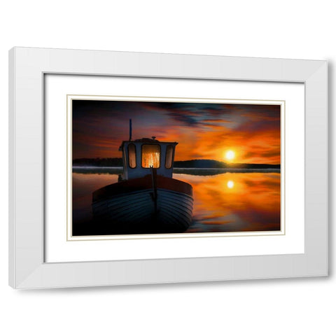 Fishermans Sunset White Modern Wood Framed Art Print with Double Matting by Bolokofsky, Ronald