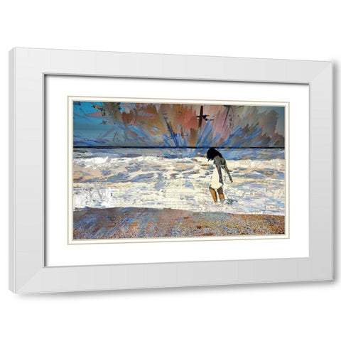 A Walk Along the Surf White Modern Wood Framed Art Print with Double Matting by Bolokofsky, Ronald