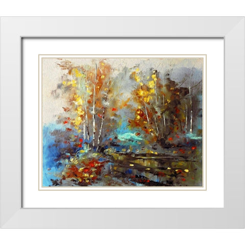Autumn Pond II White Modern Wood Framed Art Print with Double Matting by Bolokofsky, Ronald