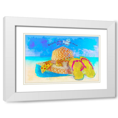 Beach Towel hat and flip flops  White Modern Wood Framed Art Print with Double Matting by Bolokofsky, Ronald