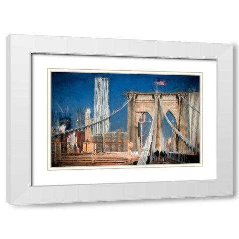 Brooklyn Bridge White Modern Wood Framed Art Print with Double Matting by Bolokofsky, Ronald