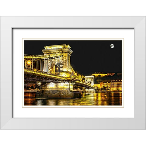 Chain Bridge Moonlight I White Modern Wood Framed Art Print with Double Matting by Bolokofsky, Ronald