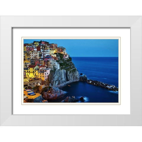 Evening In Manarola White Modern Wood Framed Art Print with Double Matting by Bolokofsky, Ronald