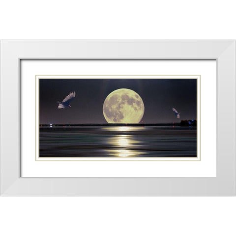 Full Moon Setting White Modern Wood Framed Art Print with Double Matting by Bolokofsky, Ronald