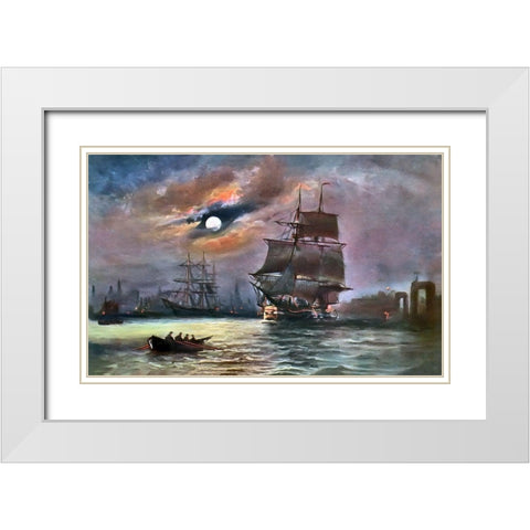 Harbor Moon White Modern Wood Framed Art Print with Double Matting by Bolokofsky, Ronald