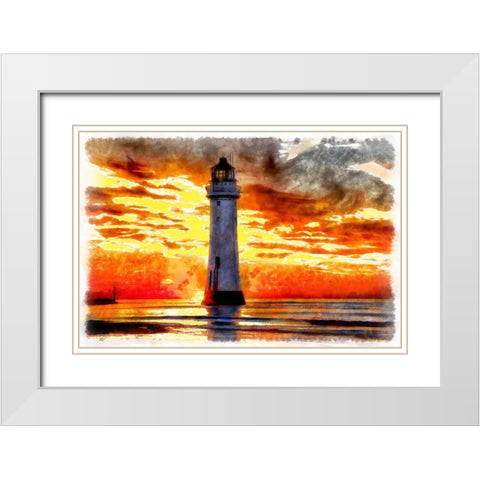 Lighthouse At Sunset III White Modern Wood Framed Art Print with Double Matting by Bolokofsky, Ronald