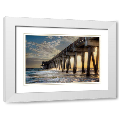 Florida Beach Pier White Modern Wood Framed Art Print with Double Matting by Bolokofsky, Ronald